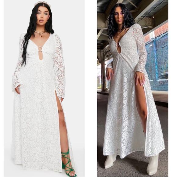 For Love & Lemons Frances Floral Lace Bell Sleeve White Maxi Dress Size XS - Picture 3 of 12